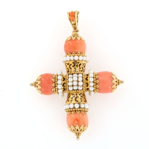 Ciondolo Croce Con Corallo E Perline Sun Day