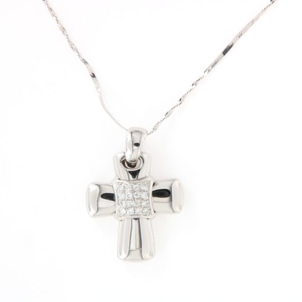 Collier Oro Bianco Croce Pavè Diamanti Chimento
