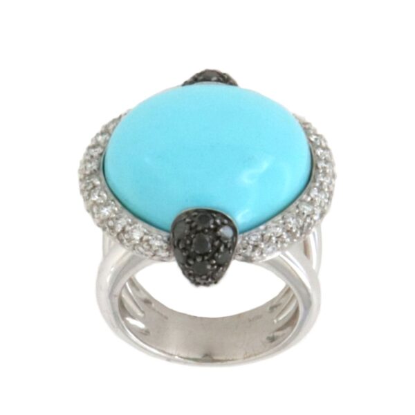 Anello Oro Turchese Diamanti Bianchi Neri Crivelli