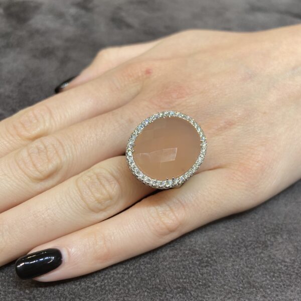 Anello Oro Bianco Calcedonio Diamanti Crivelli - immagine 2