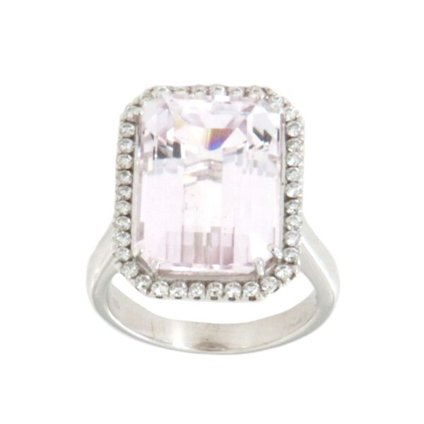 Anello Oro Bianco Kunzite Pavè Diamanti Crivelli