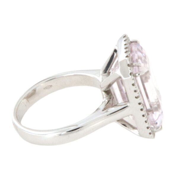 Anello Oro Bianco Kunzite Pavè Diamanti Crivelli - immagine 7