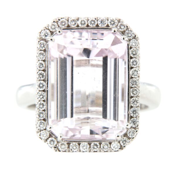 Anello Oro Bianco Kunzite Pavè Diamanti Crivelli - immagine 8