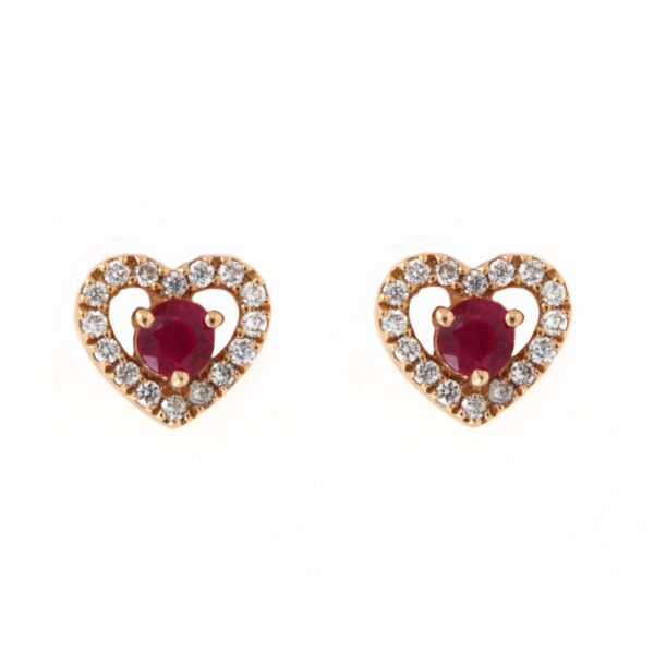 Orecchini Cuore Oro Rosa Rubino Diamanti Crivelli