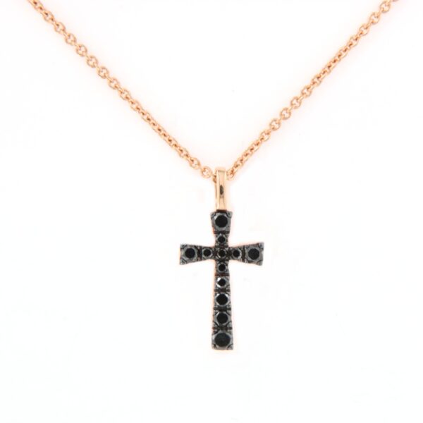 Collier Croce Oro Rosa Diamanti Neri Crivelli