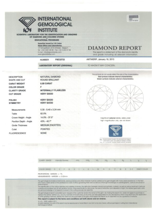 Diamante in Certificato IGI ct 0.58 F IF  F6E32723 - immagine 2