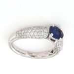 Anello Solitario Zaffiro Blu Pavè Diamanti Crivell - immagine 6