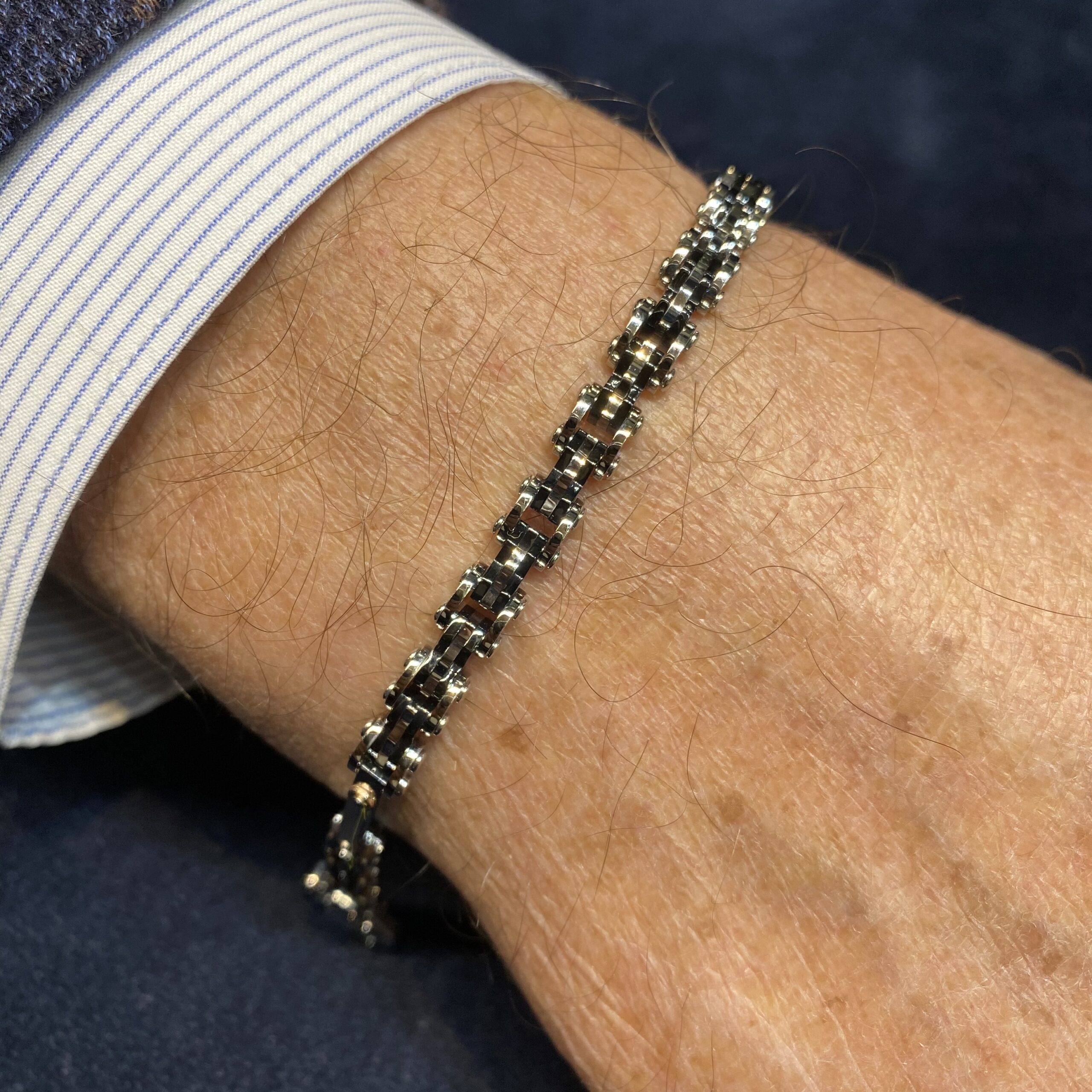 Bracciale Uomo In Acciaio Inox 316L Placcato Oro – Catena Barre Esagonali 6mm – Lunghezza 8.5 E 24 Pollici