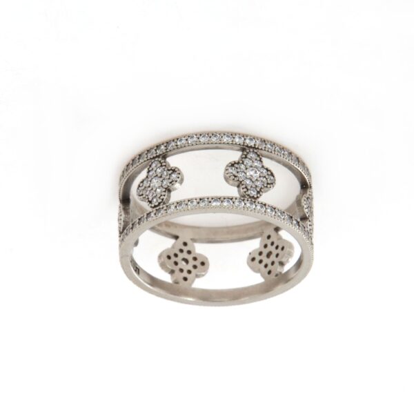 Anello Fascia Argento Fiori Zirconi Kurshuni