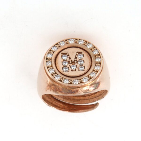 Anello Argento Lettera M Zirconi Bianchi Oroshop