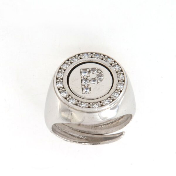 Anello Argento Lettera P Zirconi Bianchi Oroshop