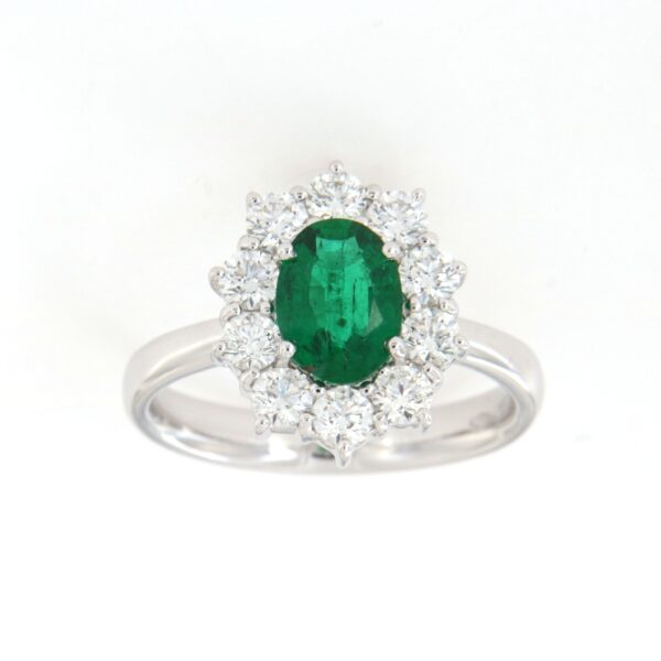 Anello Smeraldo Contorno Diamanti Crivelli