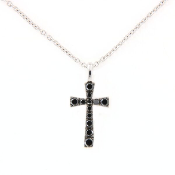 Collier oro bianco 18 kt Croce Diamanti Neri