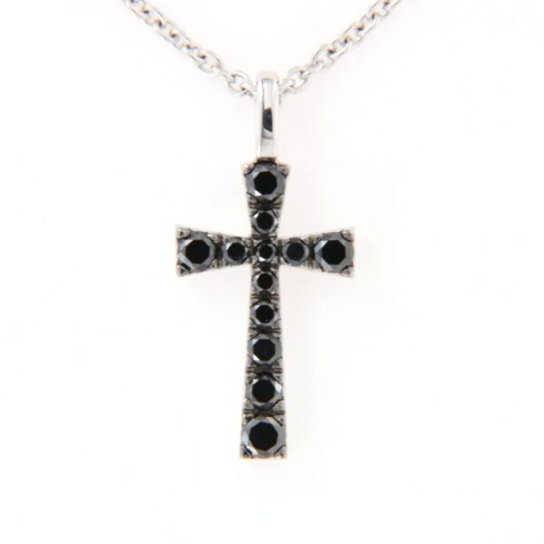 Collier oro bianco 18 kt Croce Diamanti Neri - immagine 5