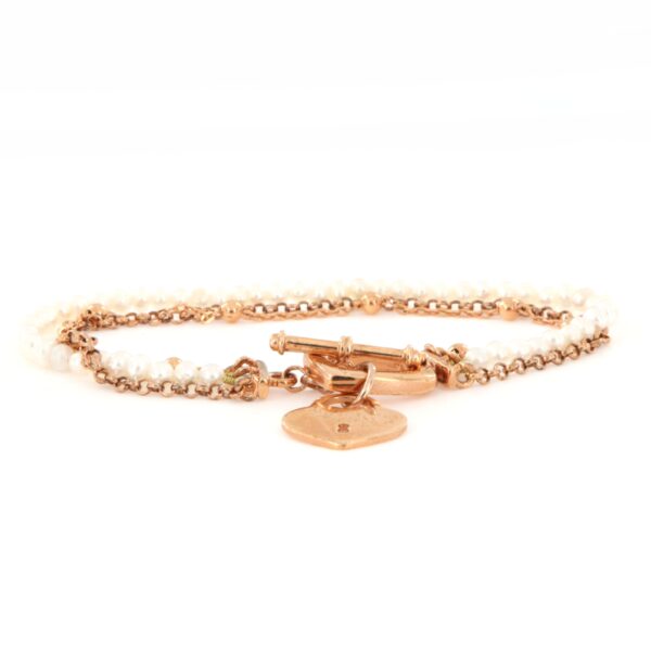 Bracciale Cuore Argento Rosato Perle Vanto