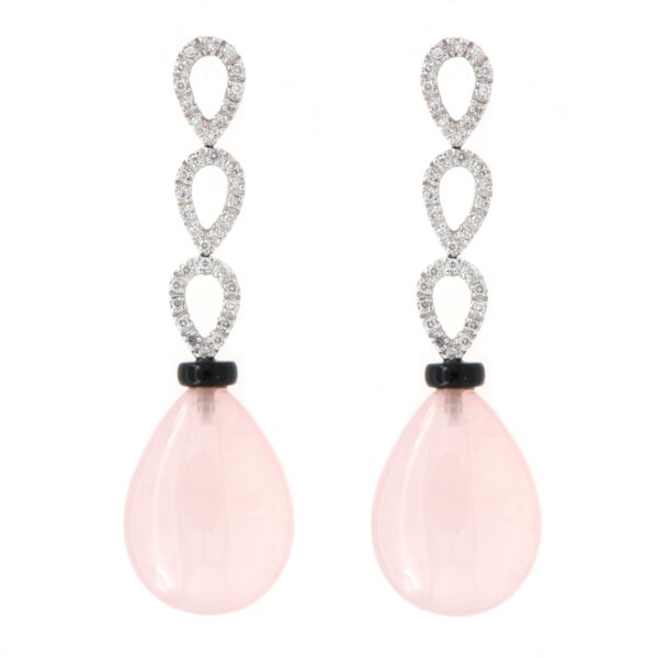 Orecchini Ancora Oro Quarzo Rosa Diamanti Onice