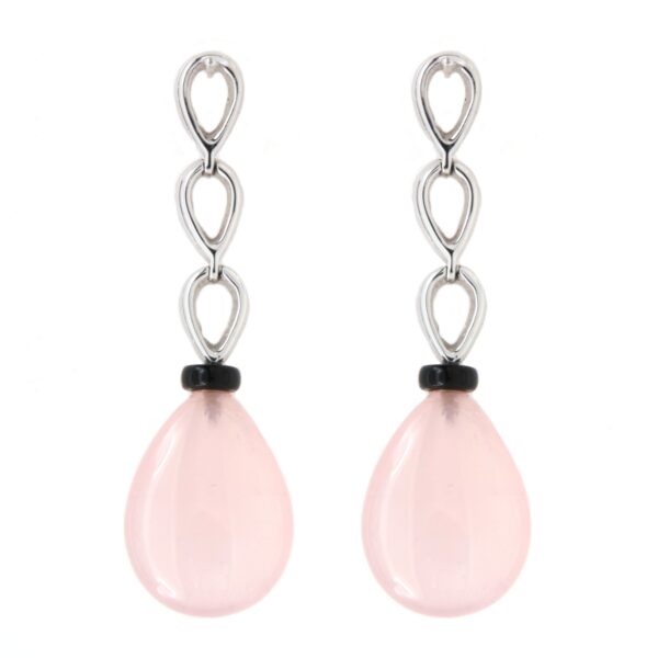 Orecchini Ancora Oro Quarzo Rosa Diamanti Onice - immagine 4