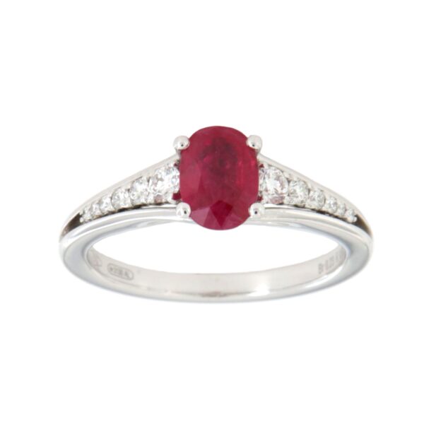 Anello Oro Rubino Ovale Pavè Diamanti Crivelli