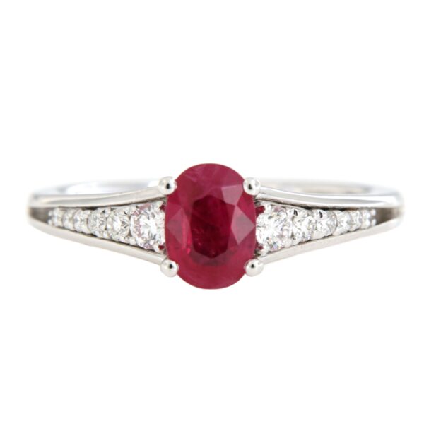 Anello Oro Rubino Ovale Pavè Diamanti Crivelli - immagine 7