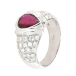 Anello oro bianco 18 kt goccia rubino e diamanti - immagine 7