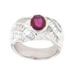 Anello oro bianco 18 kt  fascia Rubino e Diamanti