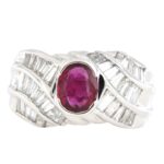 Anello oro bianco 18 kt  fascia Rubino e Diamanti - immagine 8
