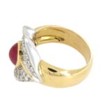 Anello oro giallo 18 kt fiore Rubino e Diamanti - immagine 6
