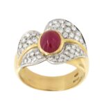 Anello oro giallo 18 kt fiore Rubino e Diamanti