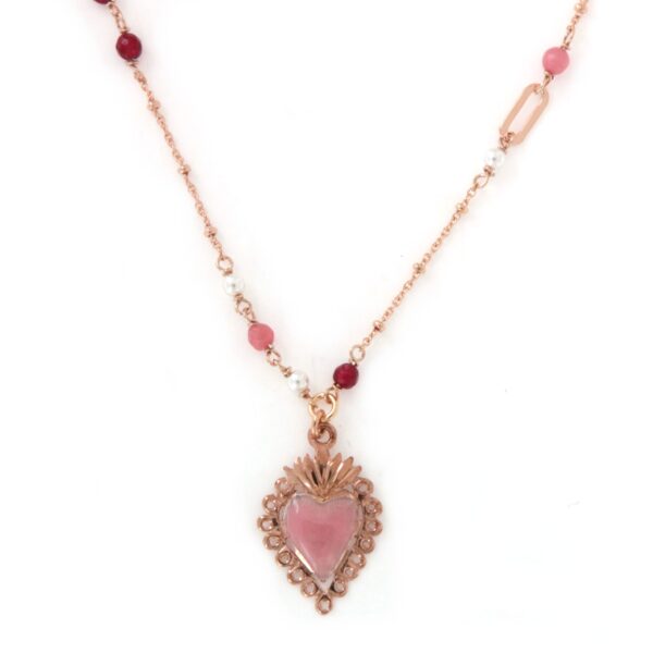 Collana Sacramore Pietre Rosa Cuore Smalto Rosa