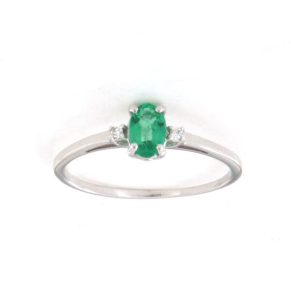 Anello Oro bianco 18  Smeraldo e Diamanti