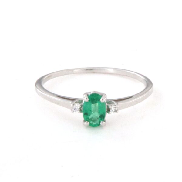 Anello Oro bianco 18  Smeraldo e Diamanti - immagine 3