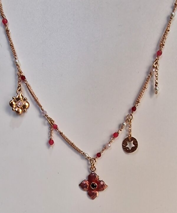 Collana Pendente Fiore Rosa Perle Sacramore