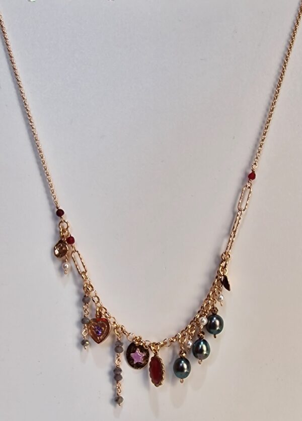 Collana Pendente Pietra Rosa Perle Sacramore