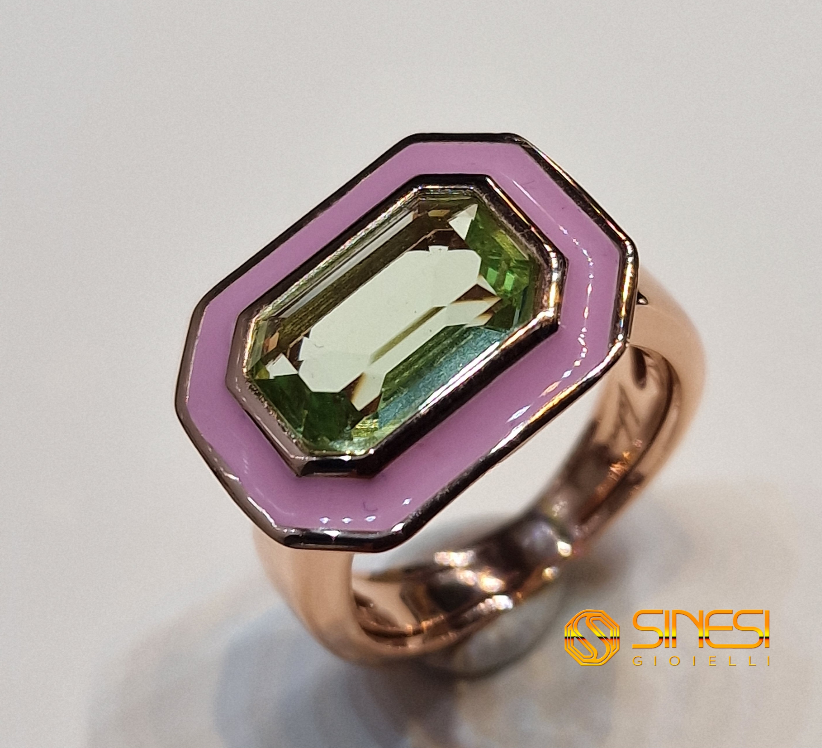 Anello Argento 925 Smalto A Fuoco Color Rosa Con P