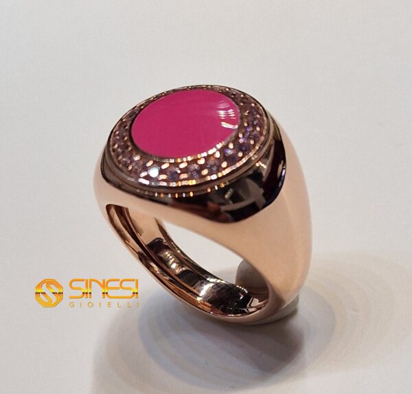 Anello argento 925 Con Smalto Fucsia A Fuoco E Pav