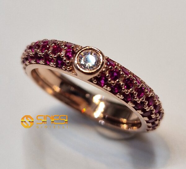 Fascetta Argento 925 Pavè Color Rosso Con Zircone