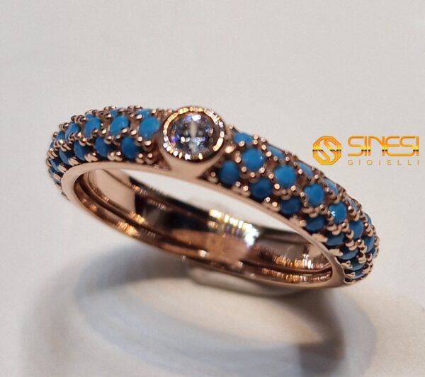 Fascetta Argento 925 Pavè Color Turchese Con Zirco