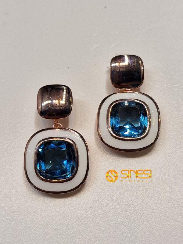 Orecchini Argento 925 Con Smalto A Fuoco Color Bia