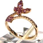 Anello oro rosa kt 18 farfalla zaffiri rosa e diam