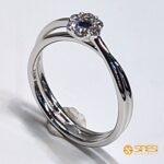 Anello oro bianco kt 18 moretta zaffiro blu diama - immagine 2