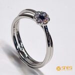 Anello oro bianco kt 18 moretta zaffiro blu diama - immagine 3
