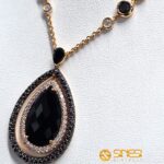 Collier pendente onice goccia diamanti bianchi ner