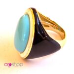 Anello argento 925 placcato giallo pietra Turchese - immagine 2