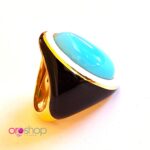Anello argento 925 placcato giallo pietra Turchese - immagine 3