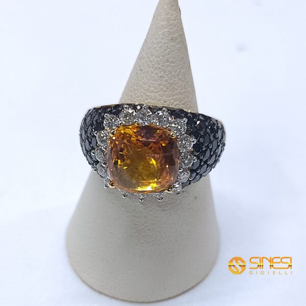 Anello topazio giallo 5,37 pavè diamanti neri 2,38 - immagine 2