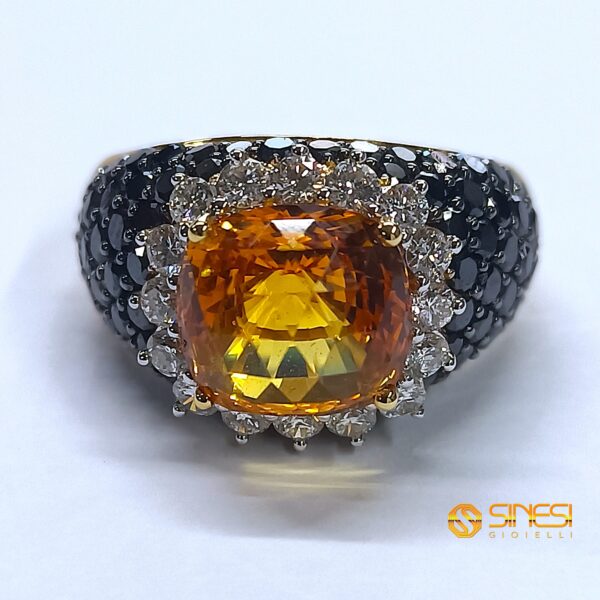 Anello topazio giallo 5,37 pavè diamanti neri 2,38 - immagine 3