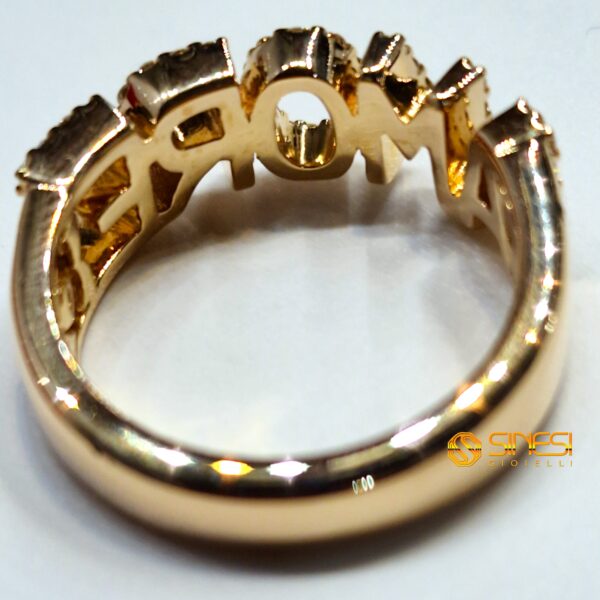 Anello oro giallo kt 18 scritta Amore con diamanti - immagine 2