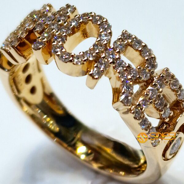 Anello oro giallo kt 18 scritta Amore con diamanti - immagine 5