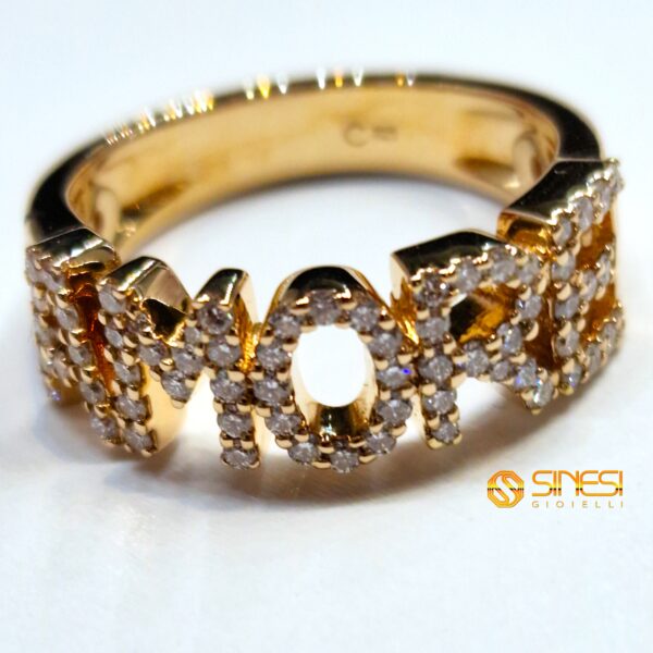 Anello oro giallo kt 18 scritta Amore con diamanti - immagine 4