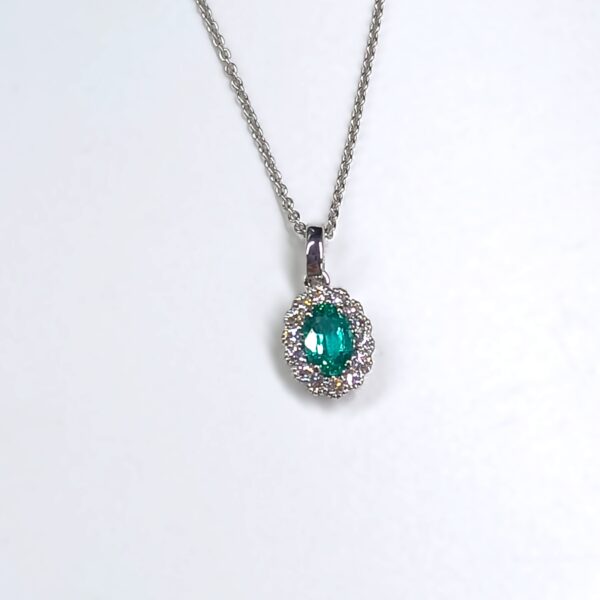 Girocollo oro bianco 18kt smeraldo e diamanti - immagine 2